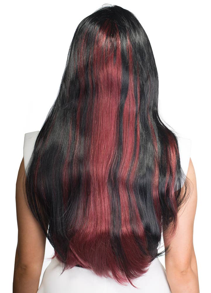 Image of Deluxe Long Black and Burgundy Women's Costume Wig - Back View