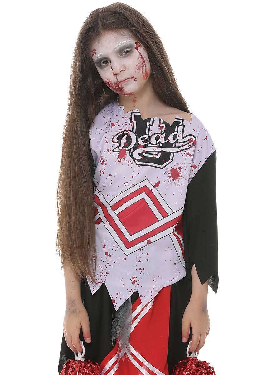 Image of Zombie Cheerleader Girls Halloween Costume - Close Image